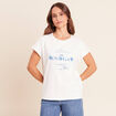 T-shirt col rond manches courtes brod&eacute; ecru femme