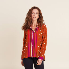 Chemise manches longues marron cognac femme