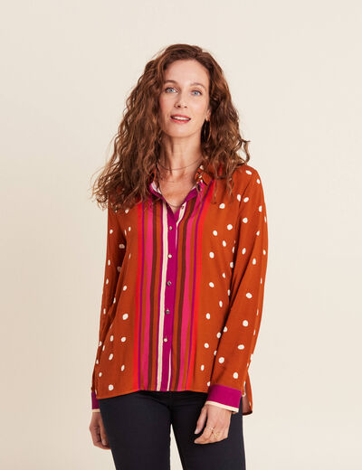 Chemise manches longues marron cognac femme