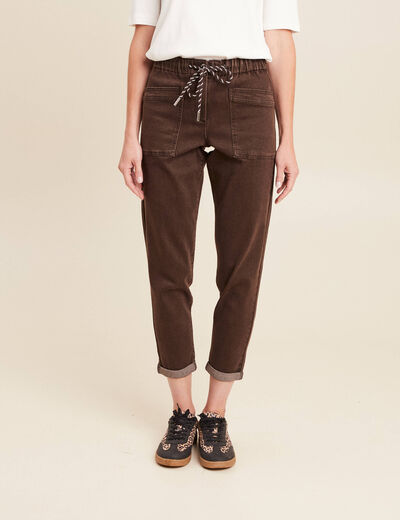 Jean large à coulisse marron foncé femme