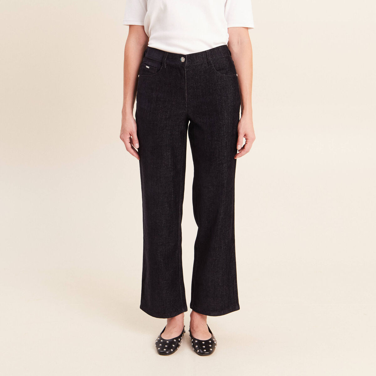 Jean taille haute en velours denim brut femme