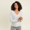 Pull col v &agrave; sequins gris clair femme