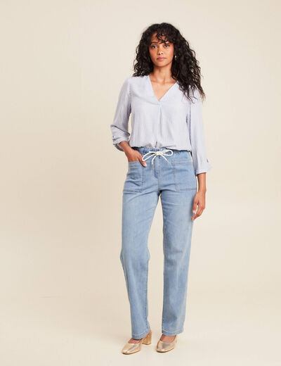Pantalon jogpant 7/8ème en coton denim double stone femme