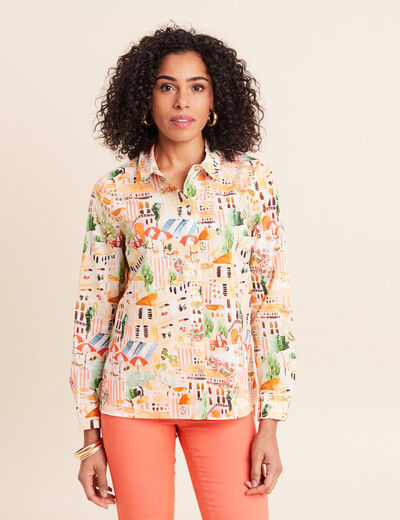 Chemise col am&eacute;ricain manches longues multicolore femme