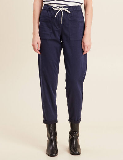 Pantalon coupe mom 7/8&egrave;me bleu marine femme