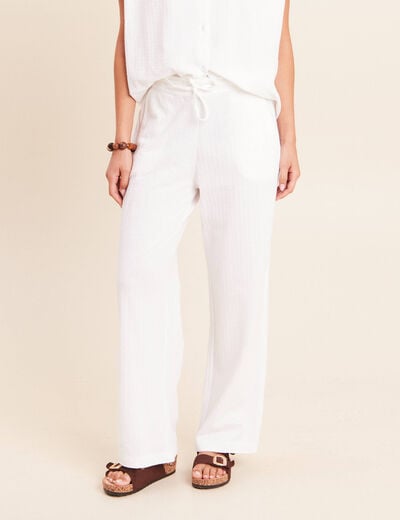 Pantalon large taille haute blanc femme