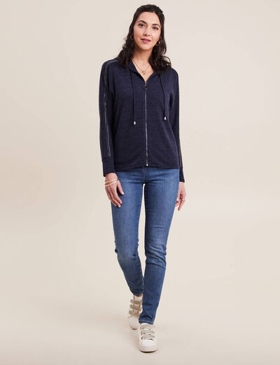 Gilet manches longues capuche bleu marine femme