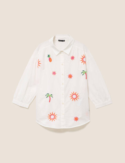 Chemise ample manches 3/4 col chemise ecru femme