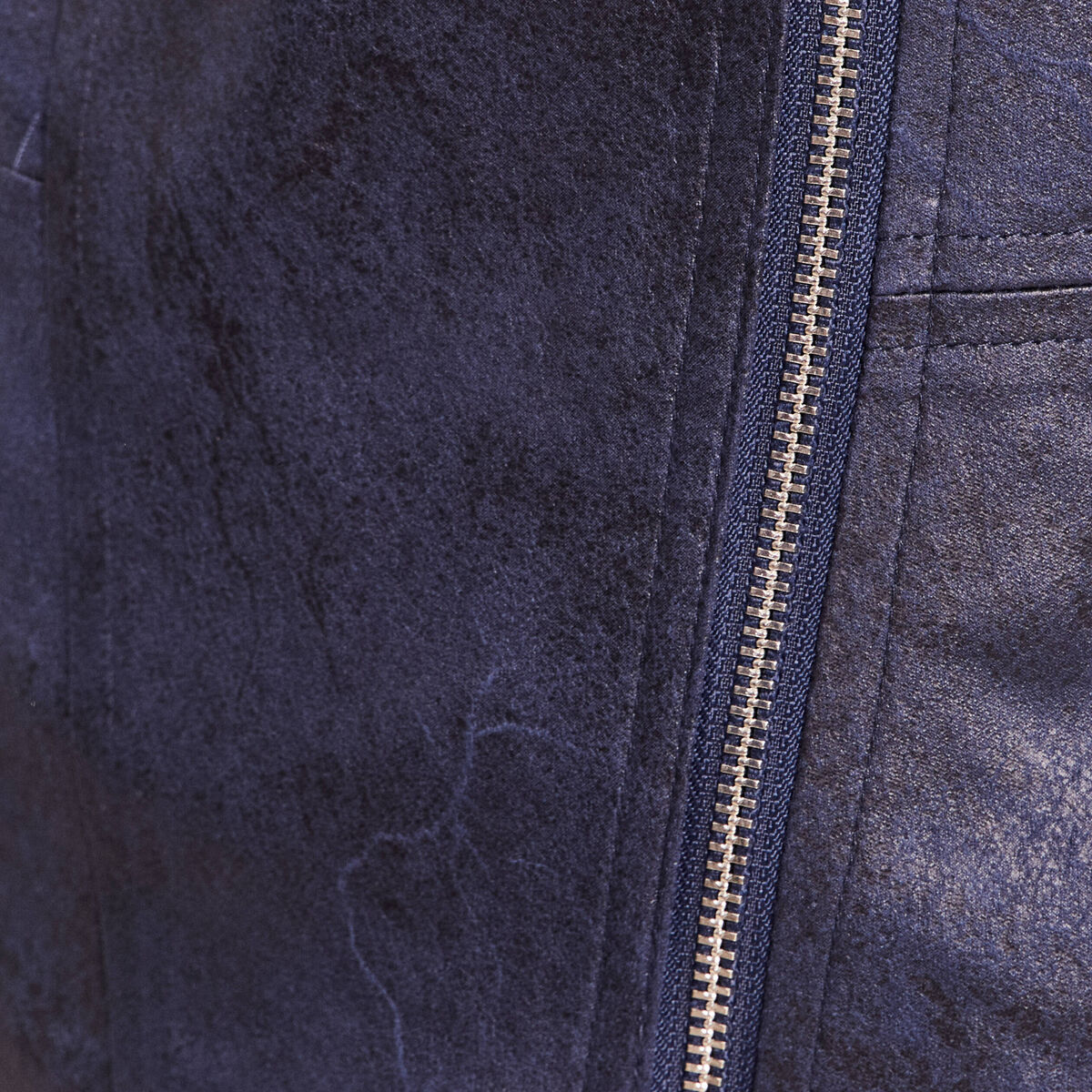 Veste droite zipp&eacute;e bleu fonc&eacute; femme