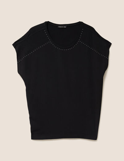 T-shirt bi-matière manches courtes noir femme
