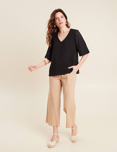Blouse manches 3/4 noir femme