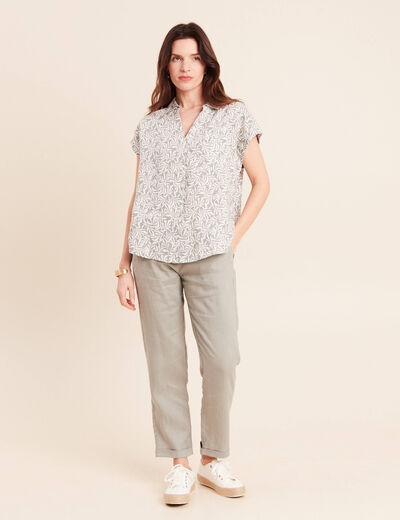 Pantalon coupe chino en lin ceintur&eacute; vert clair femme