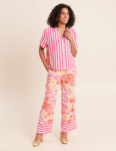 Chemise fluide manches courtes rose fushia femme