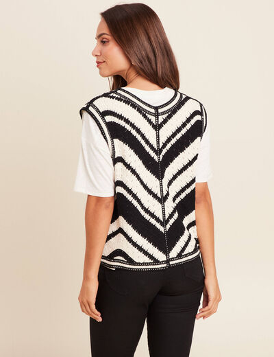 Gilet court droit col v en coton noir femme