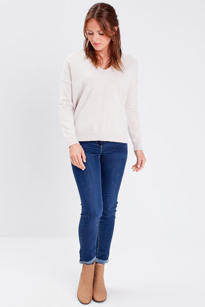 Pull manches longues creme femme