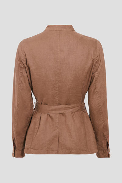 Veste droite ceinturée marron femme