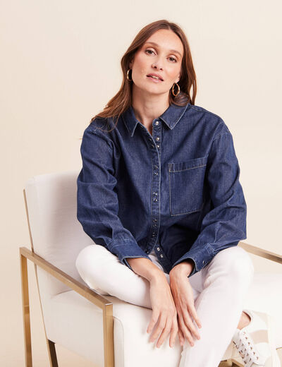 Chemise ample en coton manches longues denim brut femme