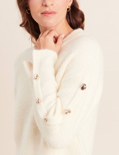 Pull manches boutonn&eacute;es jaune pastel femme