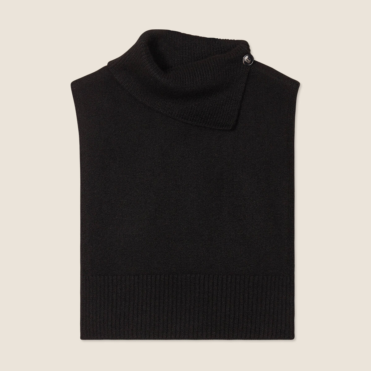 Plastron tricot&eacute; col boutonn&eacute; noir femme
