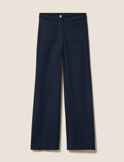 Pantalon droit taille haute bleu foncé femme