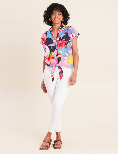Chemise ample courte &agrave; manches courtes multicolore femme