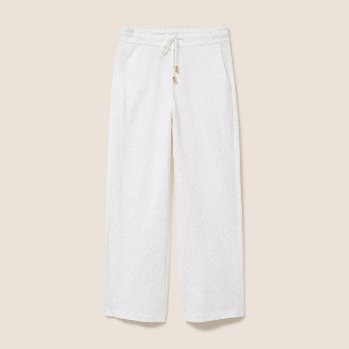 Pantalon large taille haute blanc femme