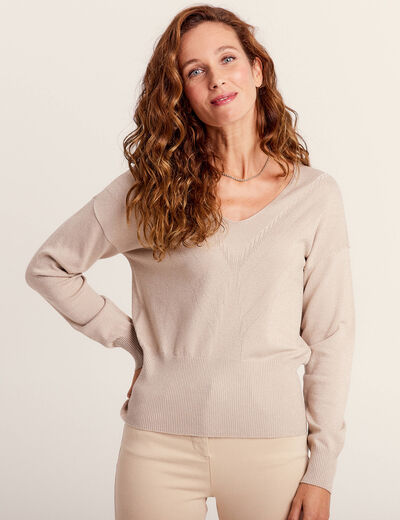 Pull manches longues col en V couleur or femme