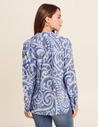 Chemise manches longues fluide bleu femme