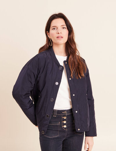 Doudoune r&eacute;versible droite et courte bleu fonc&eacute; femme