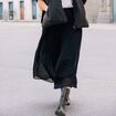 Jupe longue &eacute;vas&eacute;e pliss&eacute;e noir femme