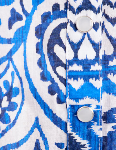 Chemise manches courtes nouée bleu femme