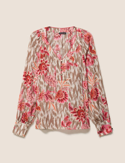 Blouse col v manches longues rose femme