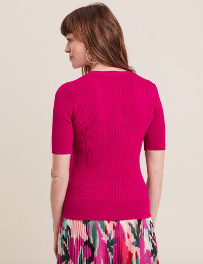 Pull manches courtes rose fushia femme