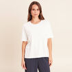 T-shirt ample col rond manches courtes ecru femme
