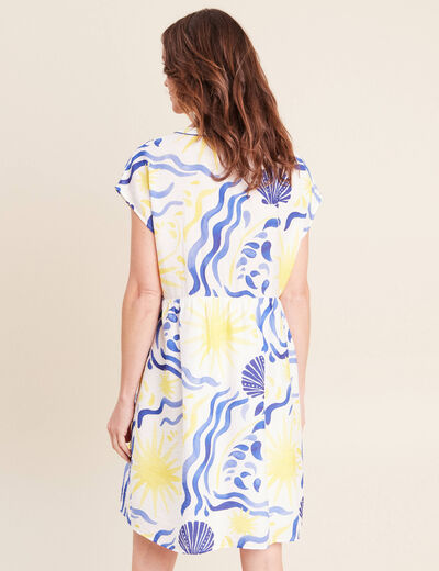 Robe courte &eacute;vas&eacute;e col v manches courtes bleu femme