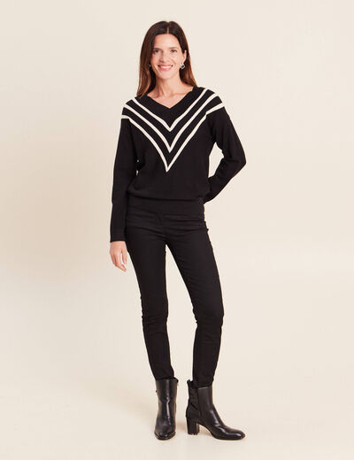 Pull col v noir femme