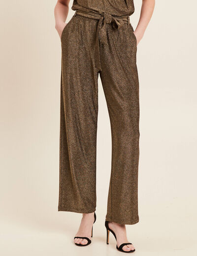 Pantalon large taille haute vert kaki femme