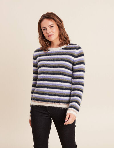 Pull manches longues col rond bleu femme
