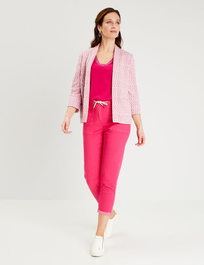 Pantalon coupe droite à coulisse rose framboise femme