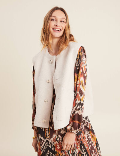 Gilet réversible laine mouton beige femme