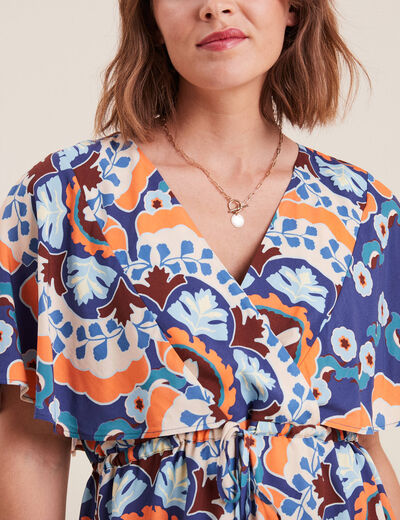Robe droite col cache-coeur bleu femme
