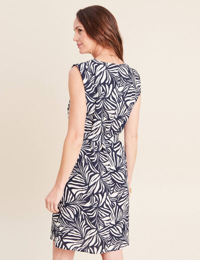 Robe droite courte sans manches col v bleu femme