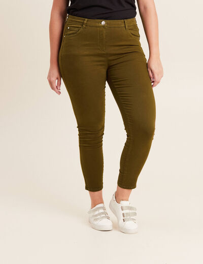 Pantalon léger taille standard 7/8ème vert kaki femme
