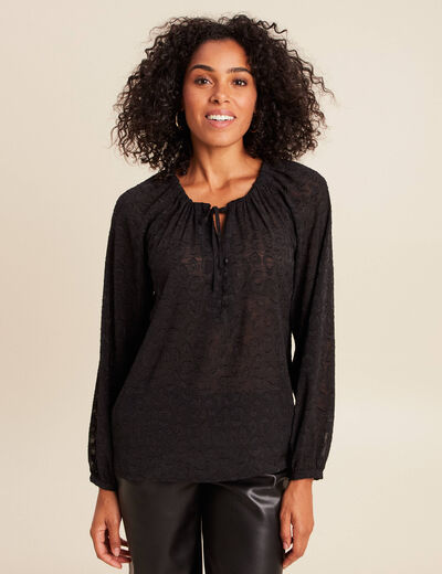 Blouse fluide col v manches longues noir femme