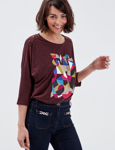 T-shirt manches 3/4 marron femme