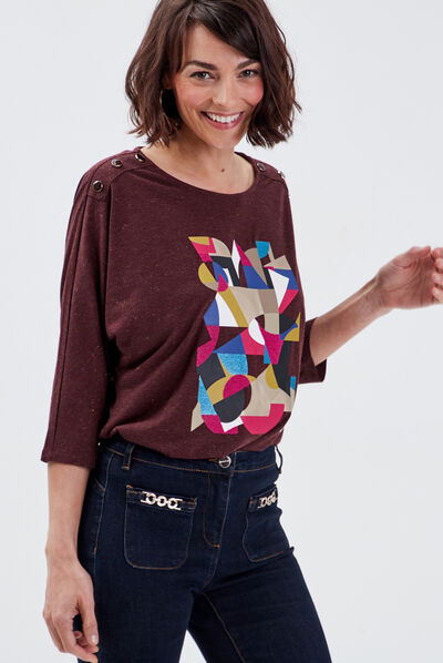 T-shirt manches 3/4 marron femme