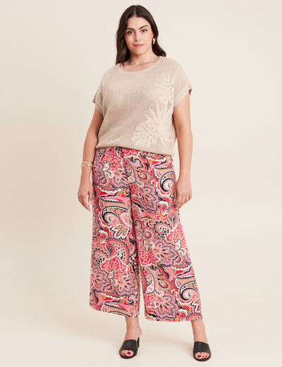 Pull manches courtes ajouré couleur or femme
