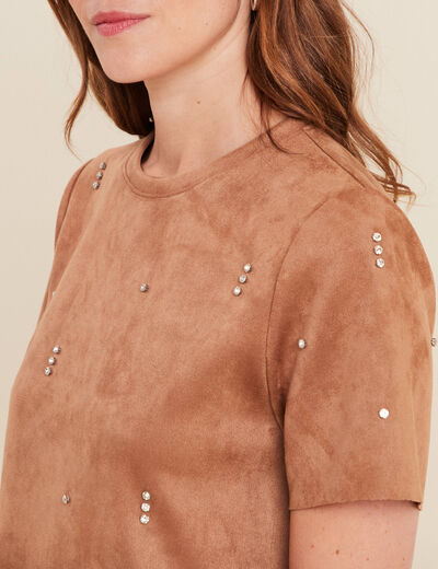 Robe droite courte avec strass marron clair femme