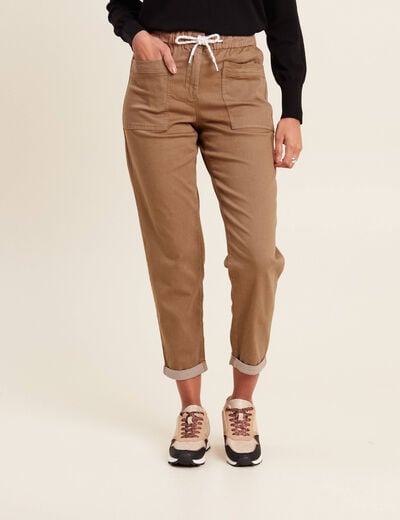 Pantalon coupe droite à coulisse taupe femme