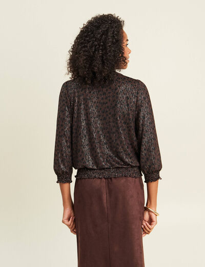 T-shirt col rond manches 3/4 marron fonc&eacute; femme